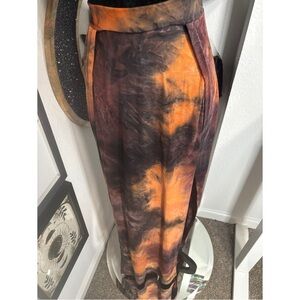 Vibrant Orange &Black Shein Maxi Skirt SzL Slit In Front Left/Right Leg